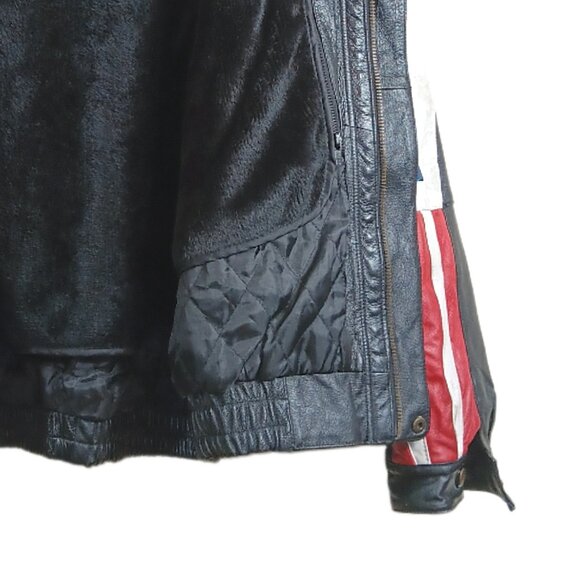 Golden Leather USA Flag Bomber Jacket Mens XL Fur Zip Biker America Y2K Patriot - Picture 4 of 6